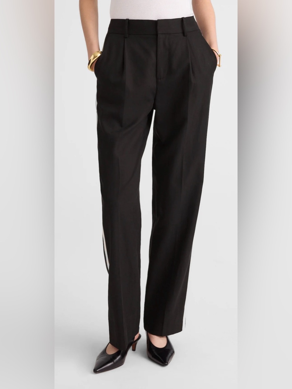 Madewell The Signature Trouser Pant Side Stripe Black Size 12 New with tags